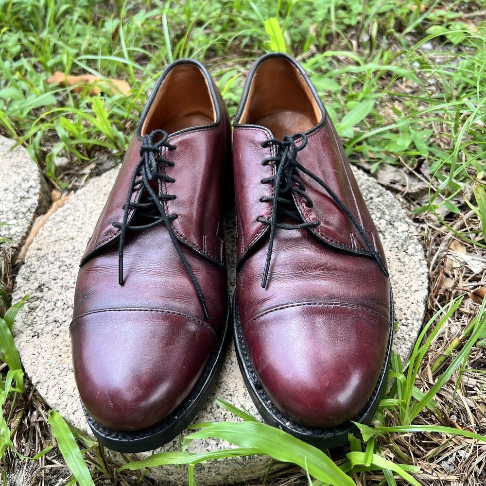 ALLEN EDMONDS BERGLAND Burgundy 8.5 D MENS CAPTOE RUBBER Vibram SOLE DRESS SHOES - Picture 2 of 10
